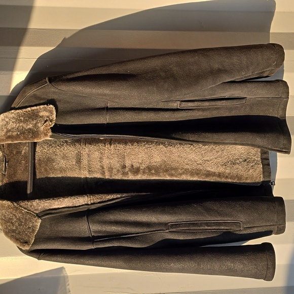 MARC OF New York Mens Faux Leather Coats Fashion Lapel Fur